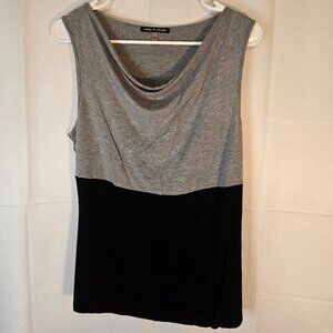 Grey and Black Colorblock Tank Top with Draped Neck